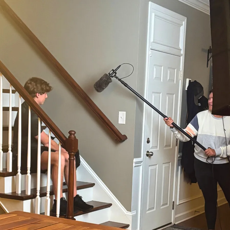 Behind the scenes—Kaeden filming a Balance of Nature commercial at home.