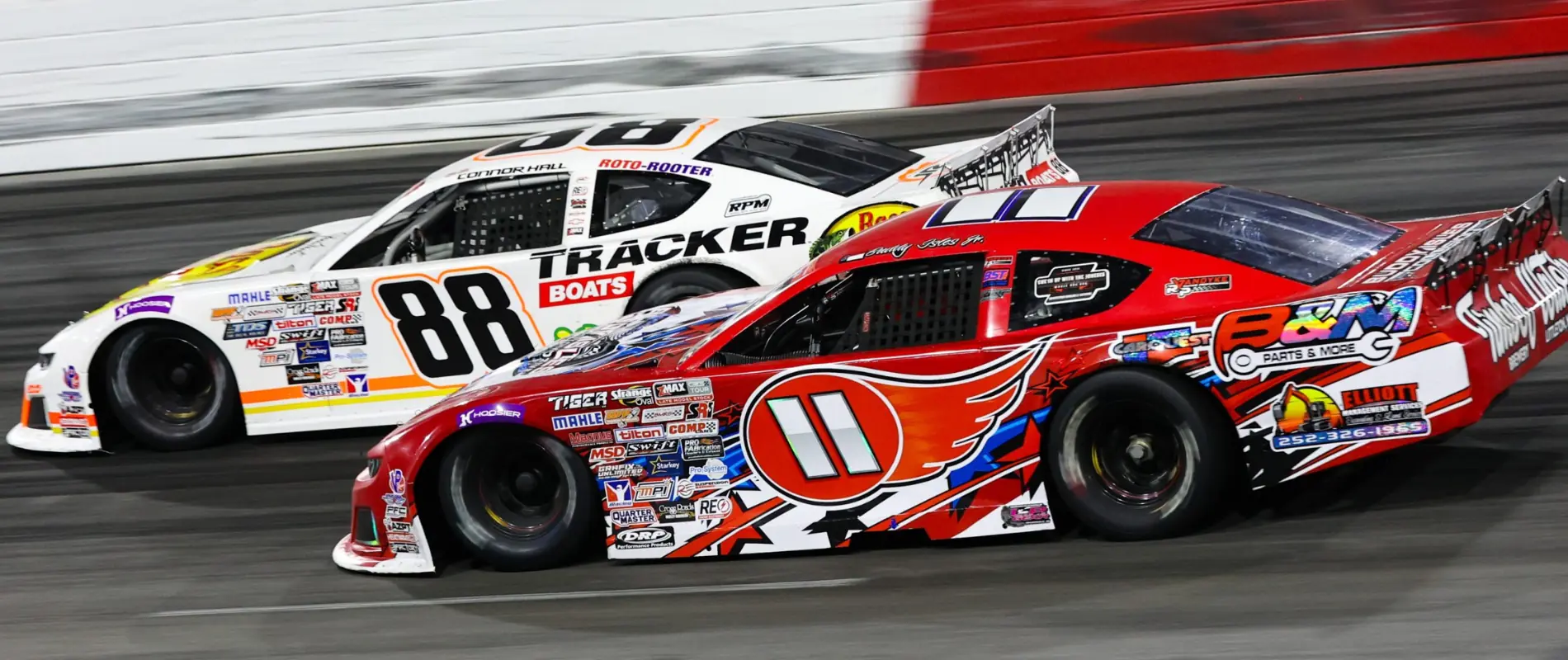 Late Models on North Wilkesboro’s 5/8-mile oval during race weekend.