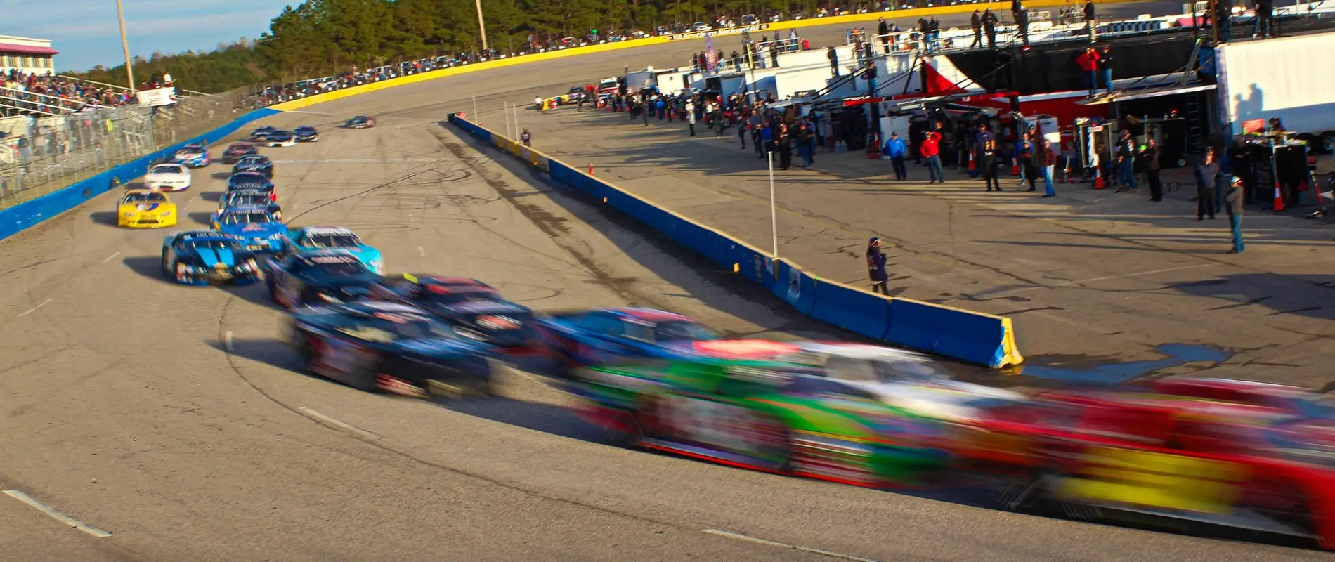 Southern National Motorsports Park front-stretch during Late Model action.
